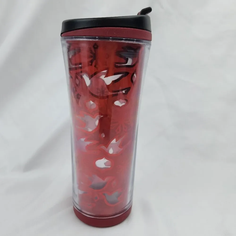 ☕️Starbucks 2008 Holiday Red Dove & Snowflake 12oz Travel Tumbler